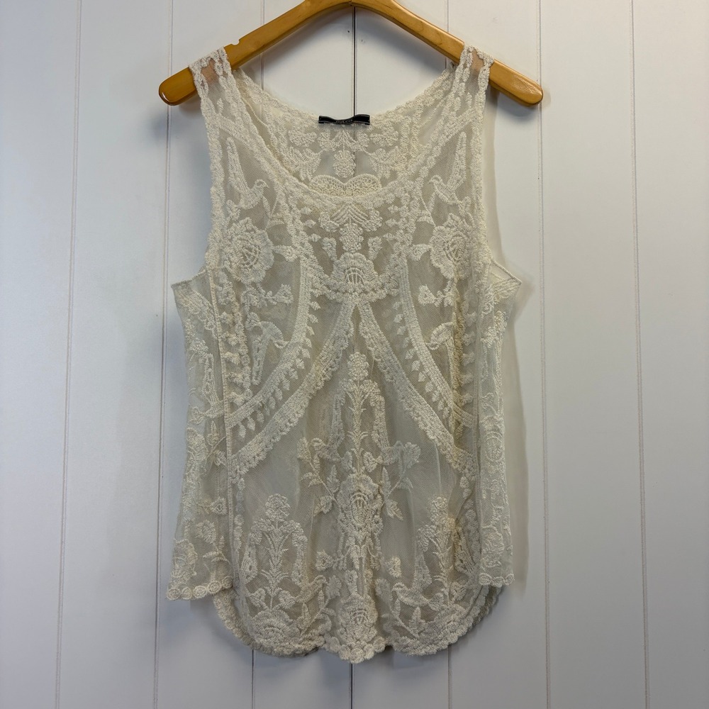 Dulcie Boho Chic Sheer Lace Tank Top Women Medium Cottage Festival Summer Fairy